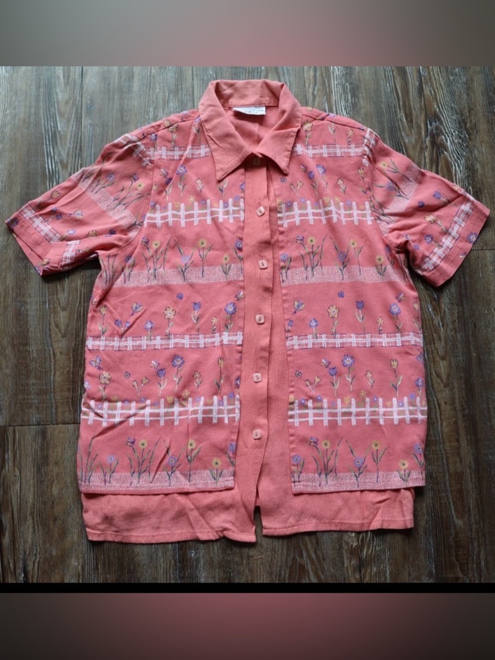 Alfred Dunner Womens Pink Floral Gardencore Rural Charm Short Sleeve Blouse 10